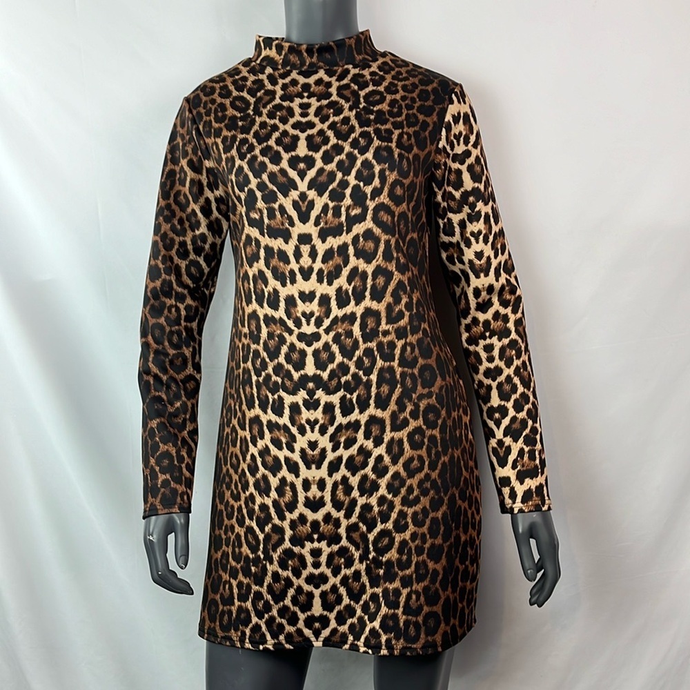 Cheetah long sleeve high collar dress size 14.
